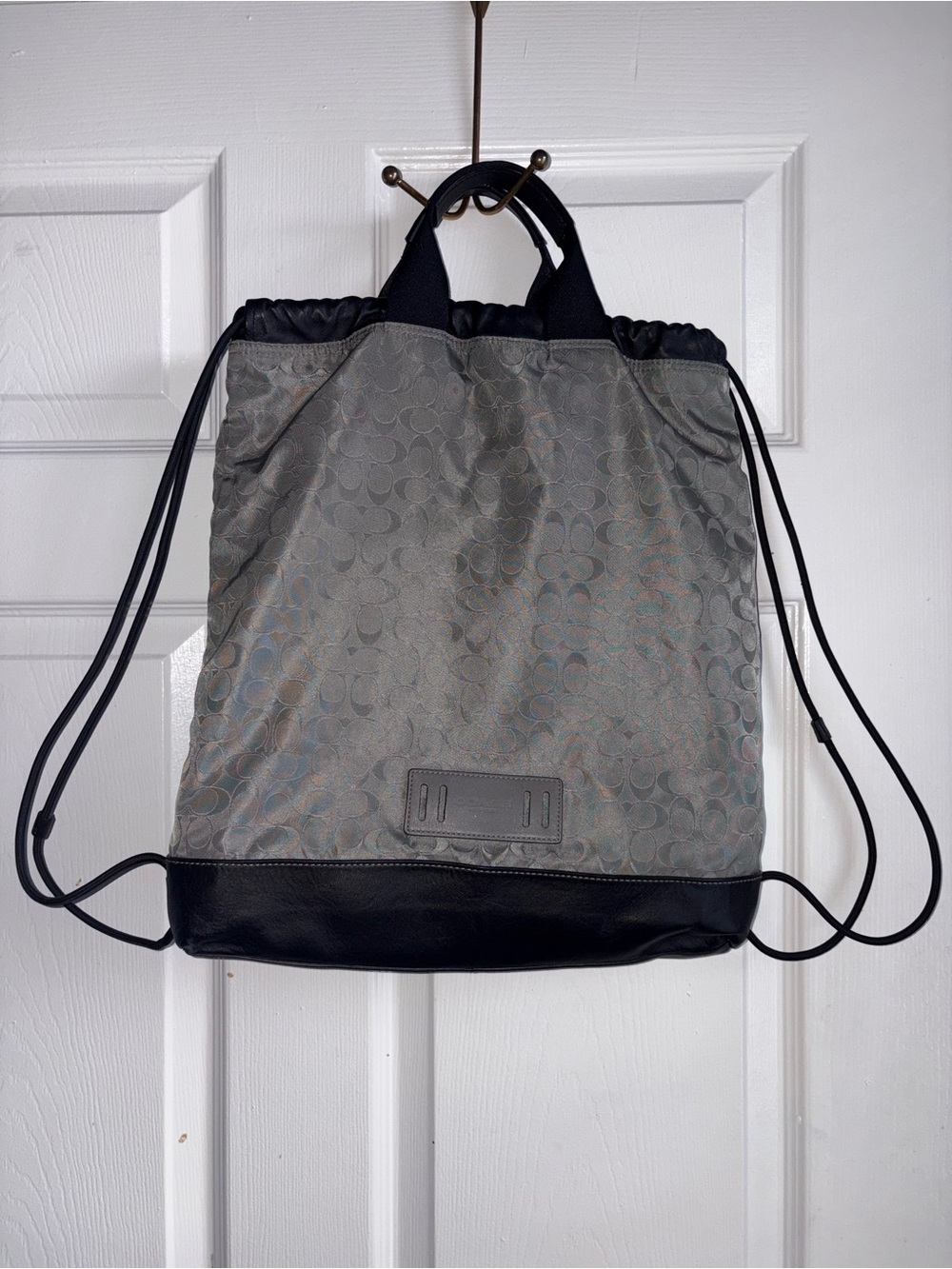 Coach Unisex Grey Drawstring Backpack with Black Trim